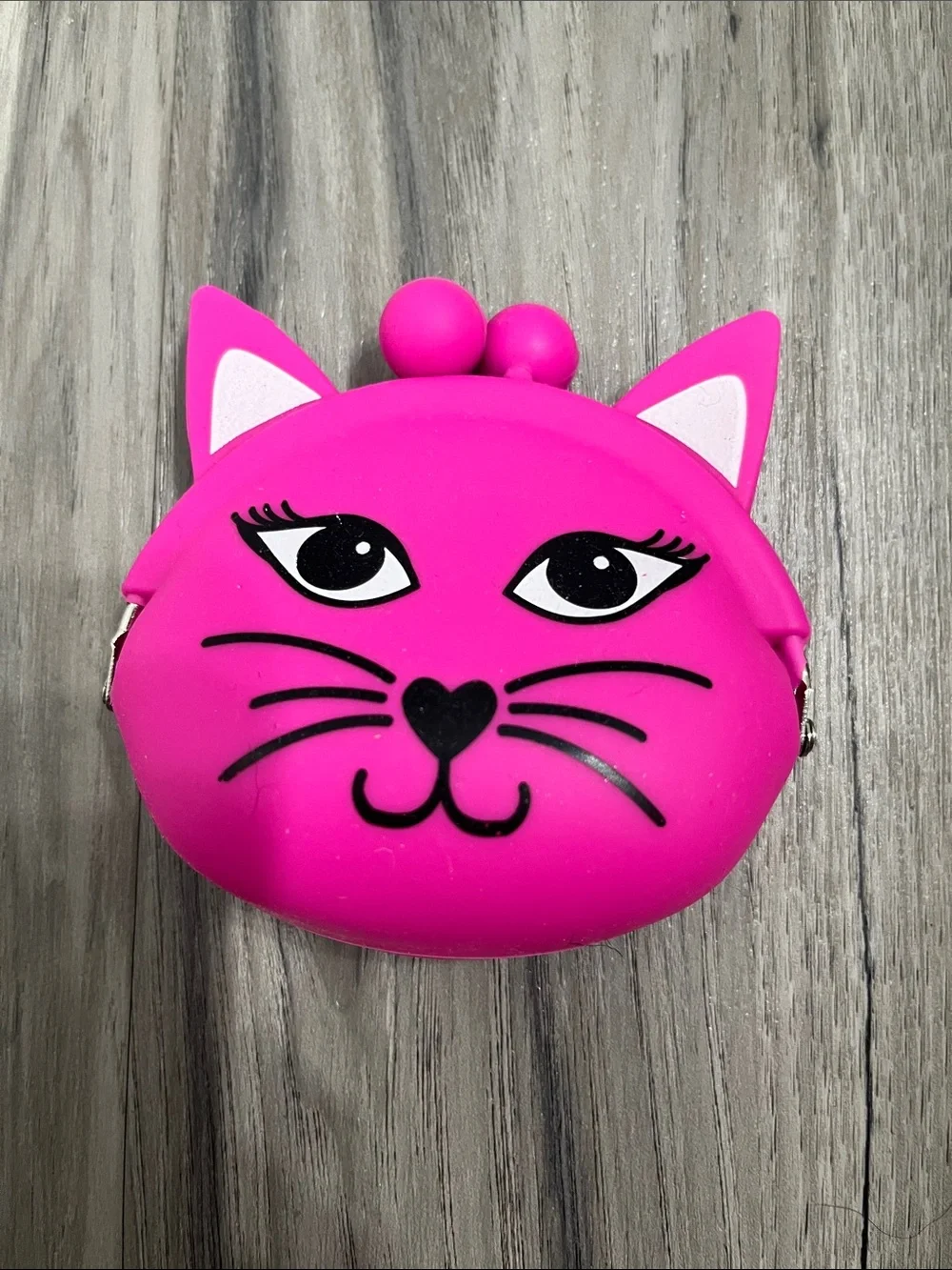 Bright Pink Cat-Ear Silicone Coin Purse